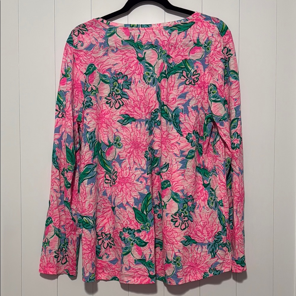 Lilly Pulitzer Etta Top Pink Floral Long Sleeve Blouse - Picture 4 of 4